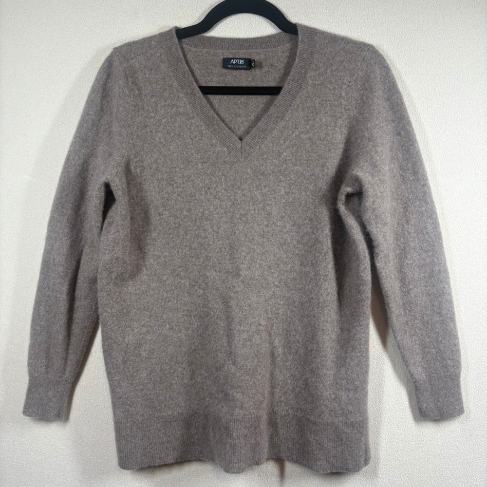 Apt 9 Womens XL 100% Cashmere V-Neck Sweater Taupe Brown Quiet Luxury Preppy